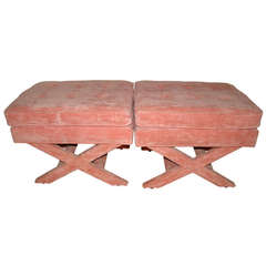 Pair of Sculptural Pink X Stools / Benches