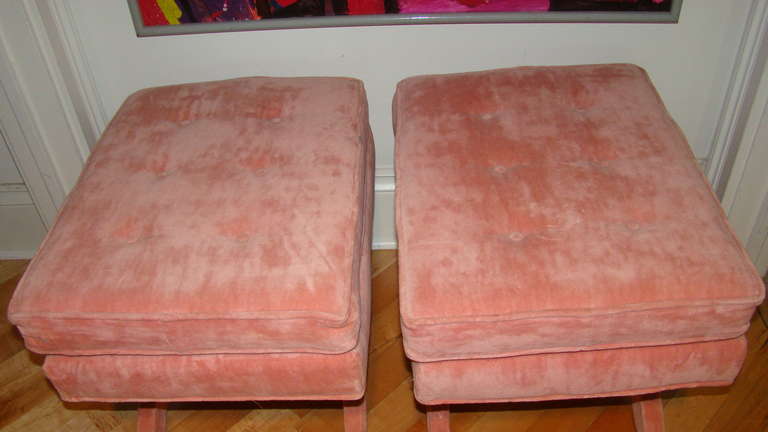 Late 20th Century Pair of Sculptural Pink X Stools / Benches
