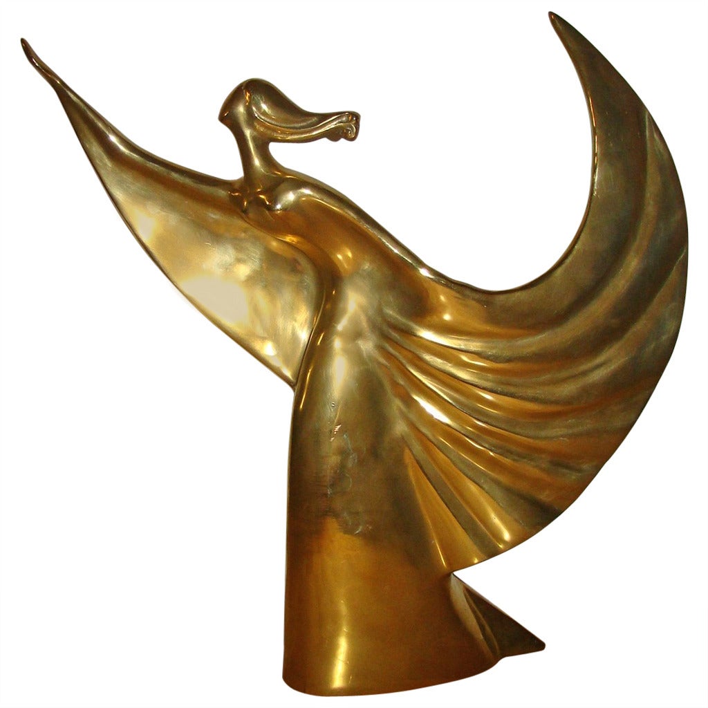 Large Brass Iconic Butterfly Girl Mid-Century Sculpture