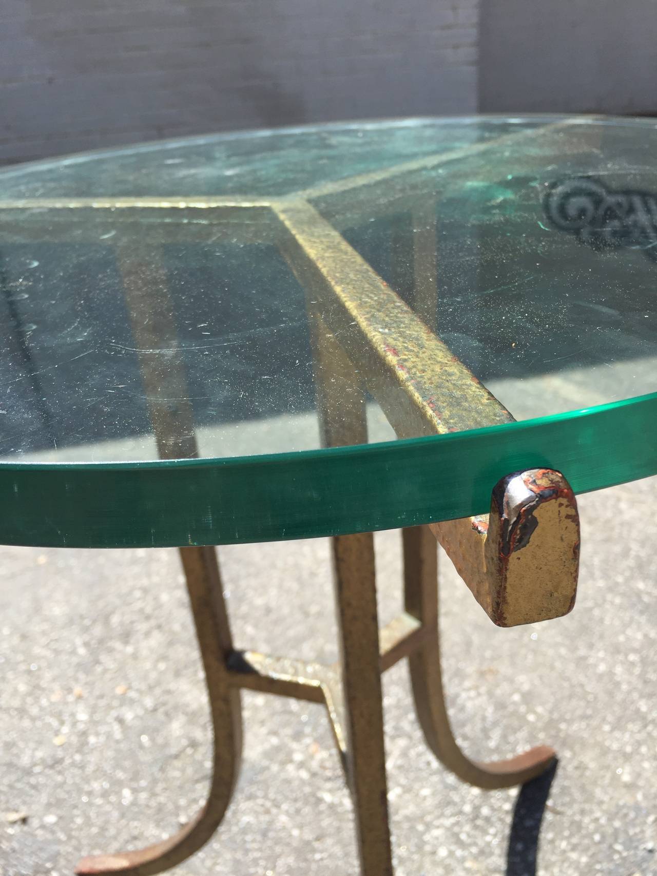 Unknown Mid-Century Sculptural Iron and Glass Top Gueridon Table