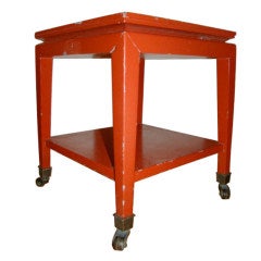 Tommi Parzinger Orange Lacquered Rolling Side Table