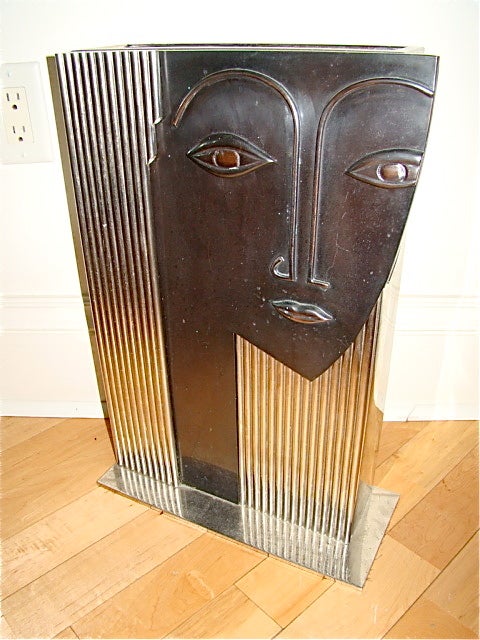 Terrific and large Art Deco Sculptural Face by Hagenauer, unsigned. This beautiful piece is comprised of nickel, copper and chrome and depicts a womens face. It is very large and heavy. Truly a beautiful piece in person!