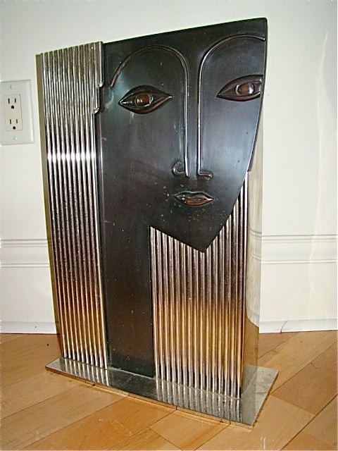 Austrian Art Deco Large Machine Age Hagenauer Style Womens Face Sculpture Vase
