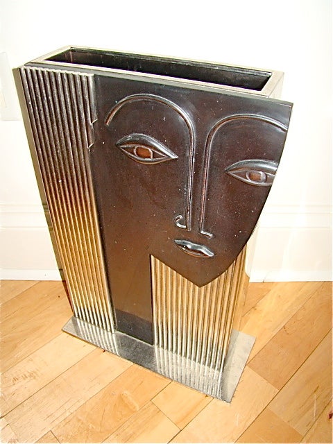 Art Deco Large Machine Age Hagenauer Style Womens Face Sculpture Vase In Excellent Condition In Atlanta, GA