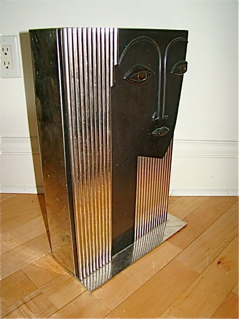 Mid-20th Century Art Deco Large Machine Age Hagenauer Style Womens Face Sculpture Vase