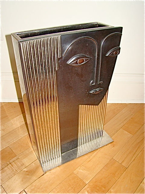 Art Deco Large Machine Age Hagenauer Style Womens Face Sculpture Vase 2
