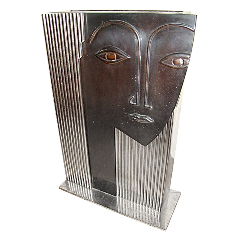 Art Deco Large Machine Age Hagenauer Style Womens Face Sculpture Vase