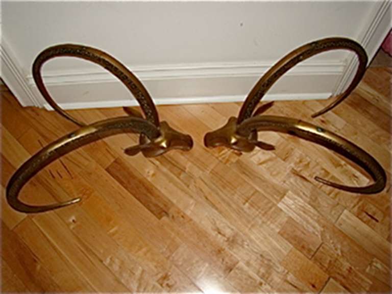 Glamorous Sculptural Brass IBEX Ram's/Gazelle Head 2 piece Coffee Table. Comprised of solid brass with detailed horn design. No glass included.