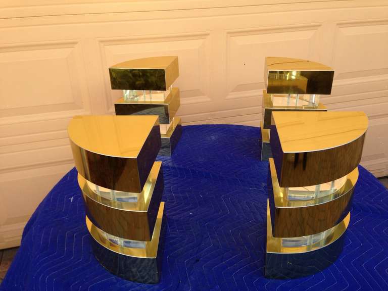 American Brass & Lucite Sculptural Puzzle Coffee Table