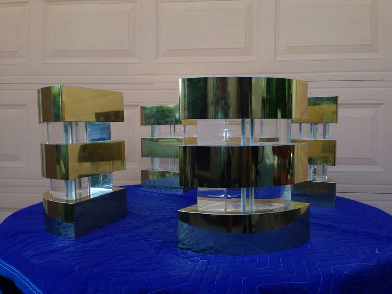 Brass & Lucite Sculptural Puzzle Coffee Table 1