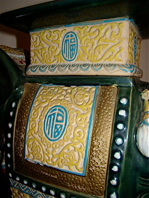 Pair of Glazed Terracotta Elephant Garden Tables/ Stools 2