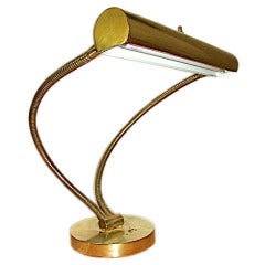 Italian Brass Double Gooseneck Mid Century Table Desk Lamp