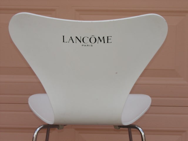 Custom order Lancome Paris Arne Jacobsen Fritz Hansen Bar stool. Rather rare custom chair created for Lancome counters in department stores. Signed.