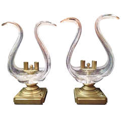 Pair of Daum Crystal Sculptural French Table Lamps