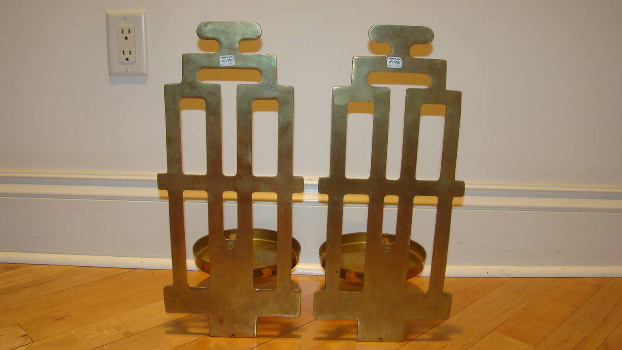 Pair of Sarreid Brass Sculptural Mid-Century Candleholders 3