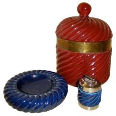 Tommaso Barbi Ice Bucket & Ashtray/Lighter Italian Ceramic Set