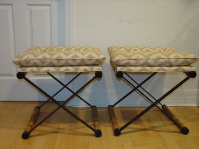 Cleo Baldon Pair of Campaign X Stools Ottomans