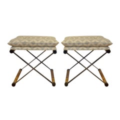Cleo Baldon Pair of Campaign X Stools Ottomans Cleo Baldon Pair of Campaign X Stools Ottomans