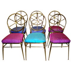 Gio Ponti Set of 6 Italian Brass Chiavari Dining Chairs
