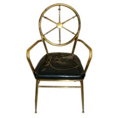 Gio Ponti Italian Brass Sculptural Chiavari Vanity Arm Chair