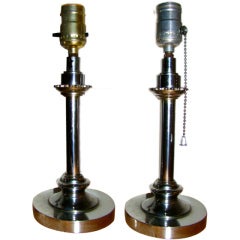 Art Deco Machine Age Sculptural Nickel Table Lamp Pair