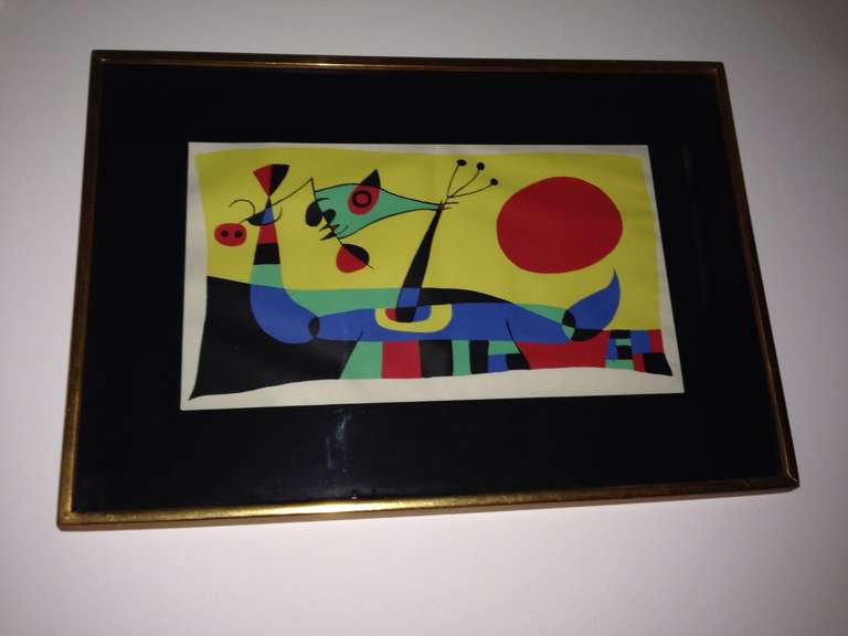 Beautiful framed Composition 2 (circus) Lithograph by Joan Miro for Jacques Prevert (M. 233). This piece was published by Maeght Editeur in 1956 and marked 29 of 153 on the back label.