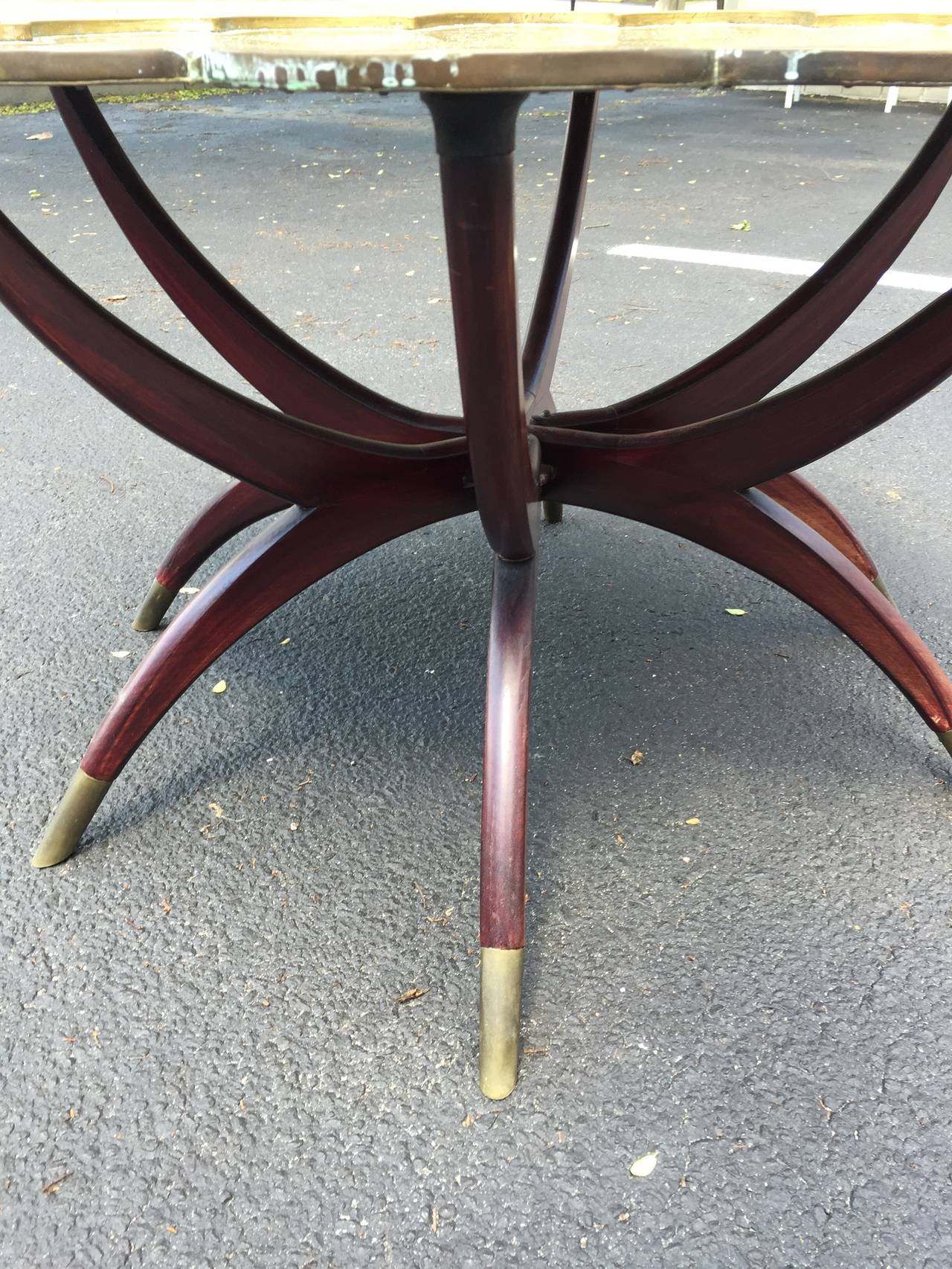 Brass Top Mid-Century Sculptural Wood Lotus Coffee Table 1