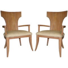 Klismos Pair of Mid Century Sculptural Wood Lounge Chairs