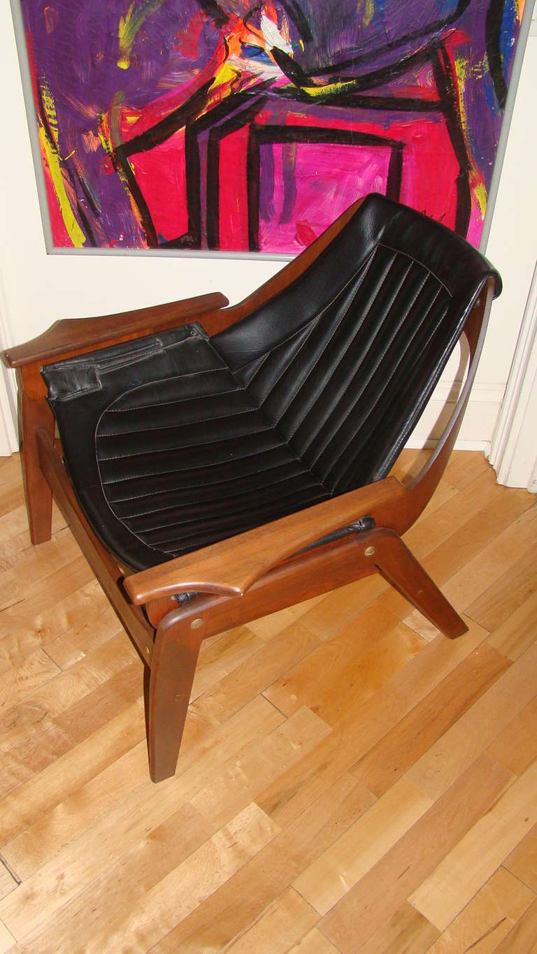 Walnut Jerry Johnson Mid Century Modern Sling Lounge Chair