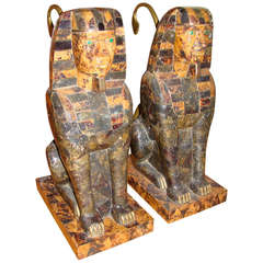 Exotic Sphinx Mid Century Floor Sculpture Pair