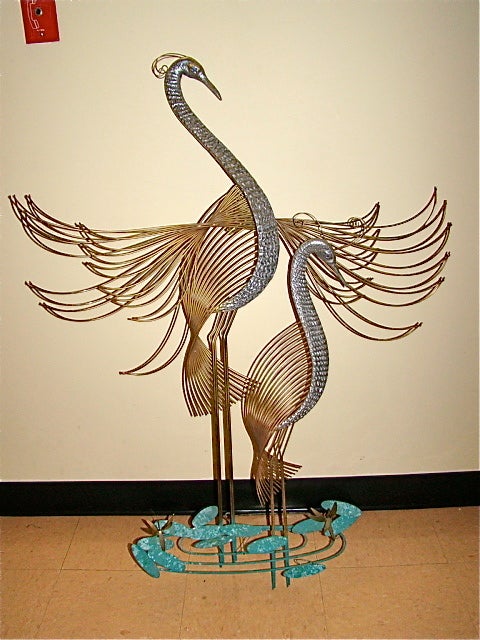 C Jere Wall Hanging Mid Century Brass & Chrome Birds Sculpture In Excellent Condition In Atlanta, GA