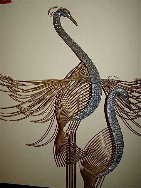 C Jere Wall Hanging Mid Century Brass & Chrome Birds Sculpture 3