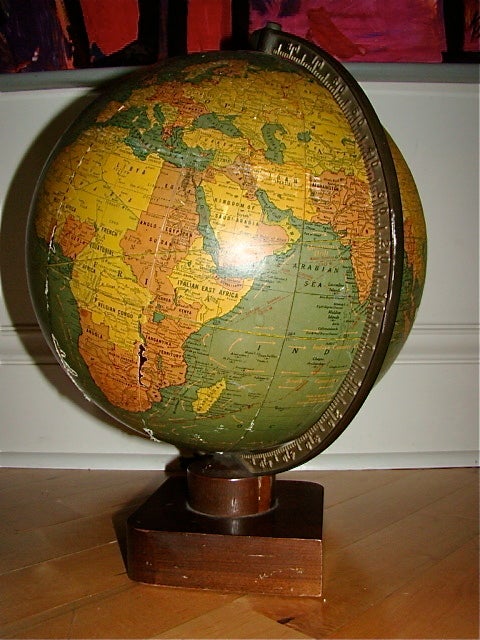 American Art Deco Lighted Glass World Terrestrial Globe by Crams