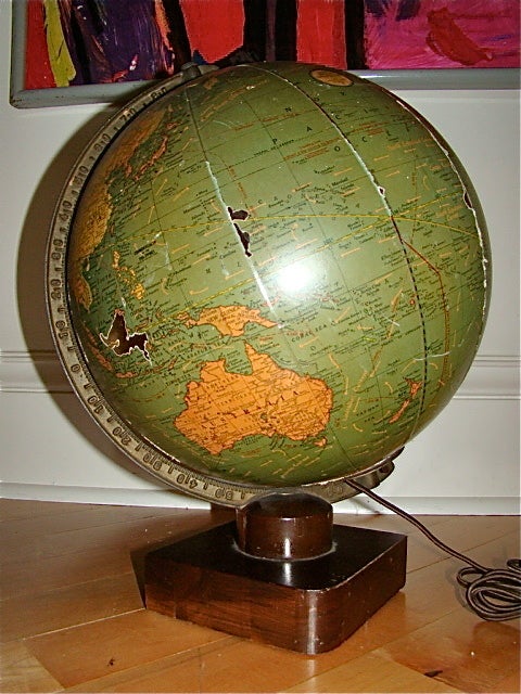 Art Deco Lighted Glass World Terrestrial Globe by Crams 1