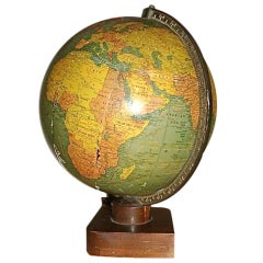 Art Deco Lighted Glass World Terrestrial Globe by Crams