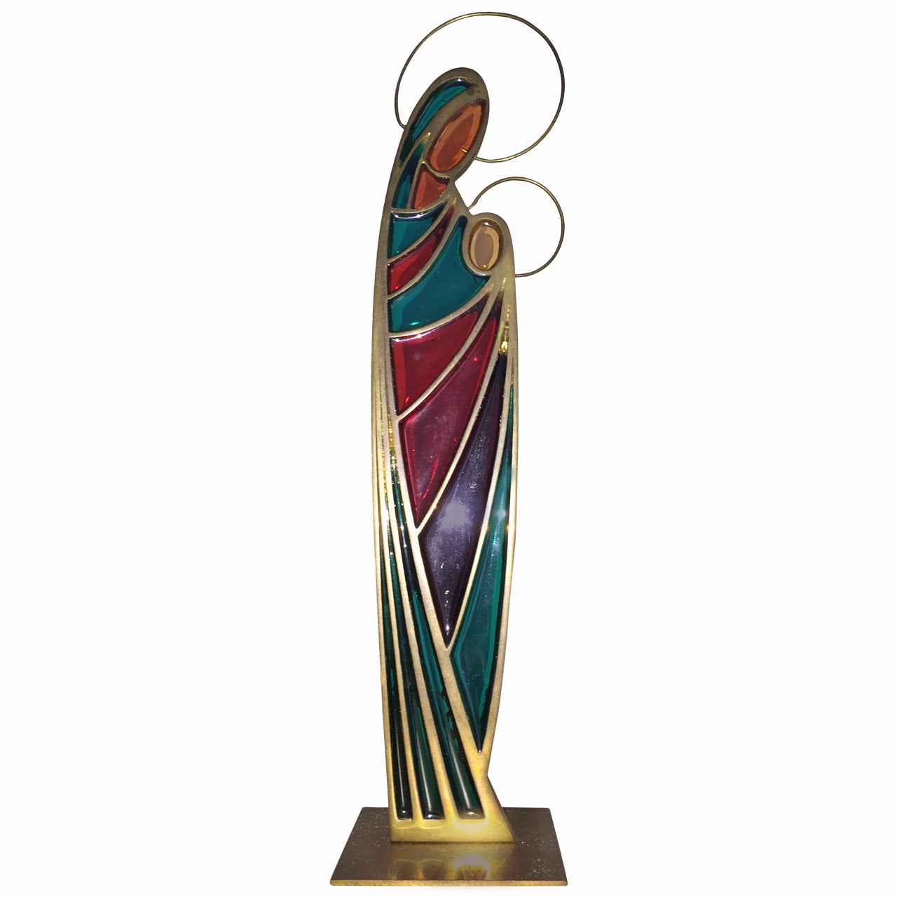 Hagenauer Signed Madonna Brass and Glass Sculpture