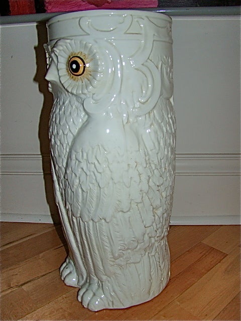 Mid-20th Century Italian Pottery Owl Floor Vase Umbrella Holder