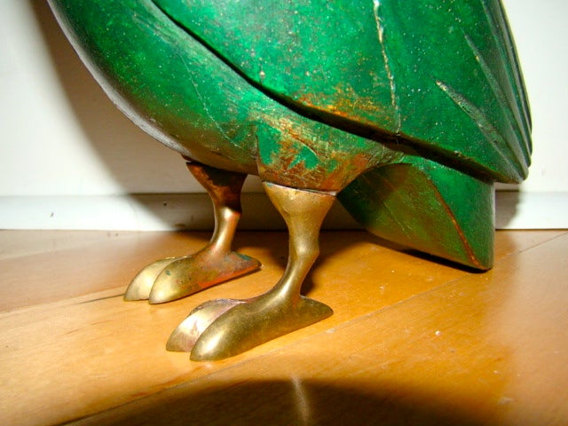 Late 20th Century Sergio Bustamante Large Brass & Wood Owl Sculpture