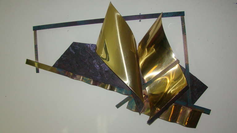 American C Jere Brass Wall Hanging Abstract Sculpture