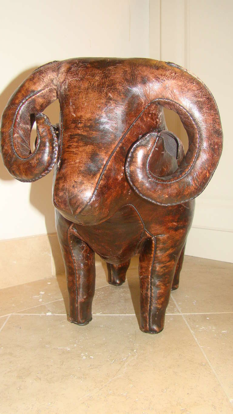 Exceptional Leather Ram Stool / Sculpture designed by Dimitri Omersa for Abercrombie & Fitch.