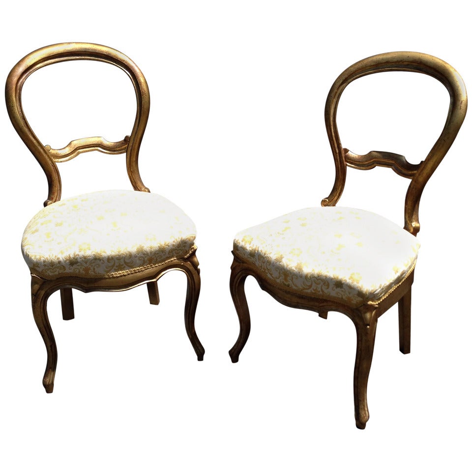 Pair of Gold Giltwood Balloon Back Chairs