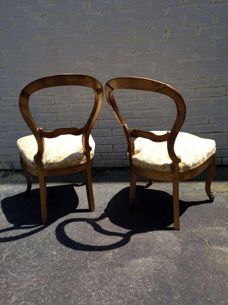 Mid-20th Century Pair of Gold Giltwood Balloon Back Chairs