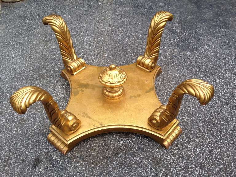 Gold Leaf Art Deco Sculptural Wood Carved Coffee Table