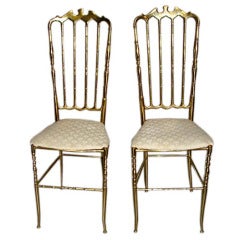 Pair of Italian Brass Chiavari Tall Back Chairs by Fratelli Levaggi