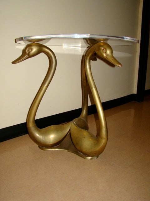 Italian Glamorous Brass & Lucite Sculptural Swan Dining Table