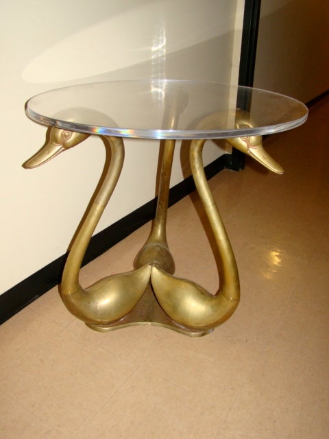 Glamorous Brass & Lucite Sculptural Swan Dining Table In Excellent Condition In Atlanta, GA