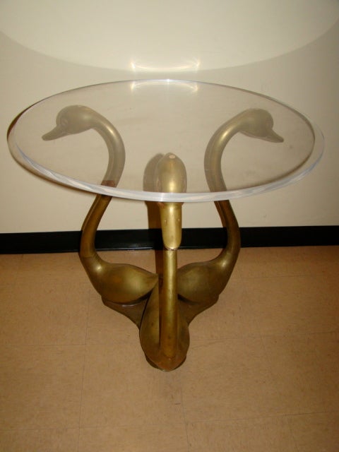 Late 20th Century Glamorous Brass & Lucite Sculptural Swan Dining Table