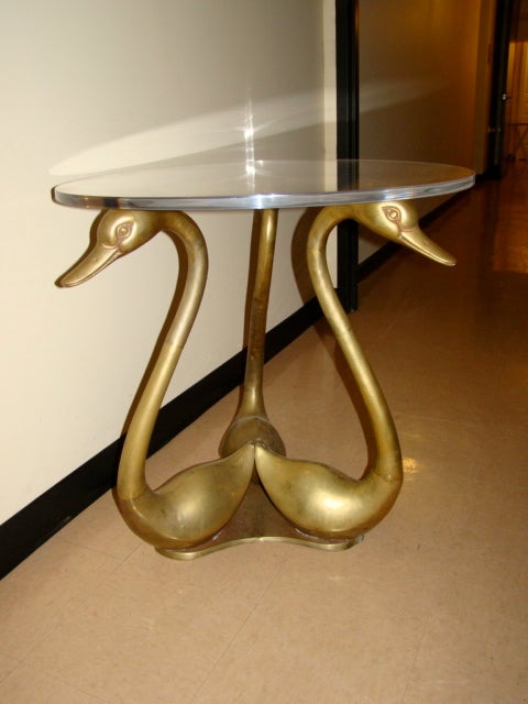 Glamorous Brass & Lucite Sculptural Swan Dining Table 3