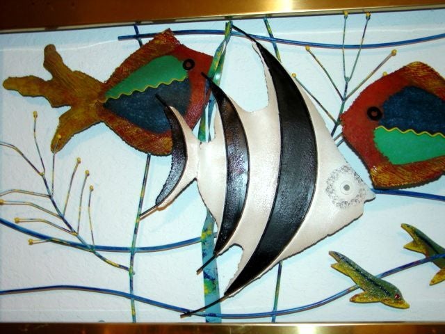 Monumental Curtis Jere Marine Fish Aquarium Metal Wall Sculpture