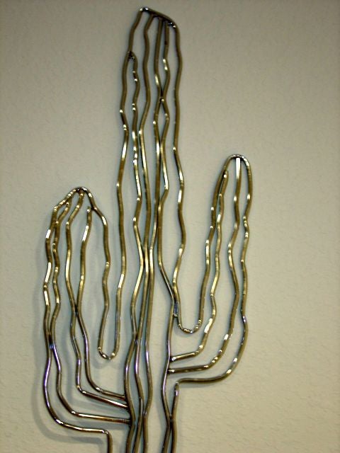American Life Size Curtis Jere Cactus Chrome Metal Wall Sculpture 1970s
